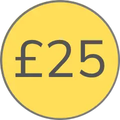 £25 in a yellow circle